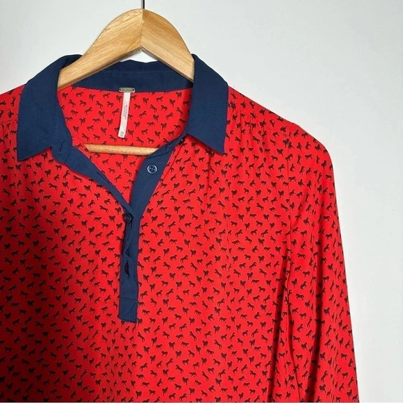 Free People Red Horse Print Blouse Size XS - Picture 4 of 11